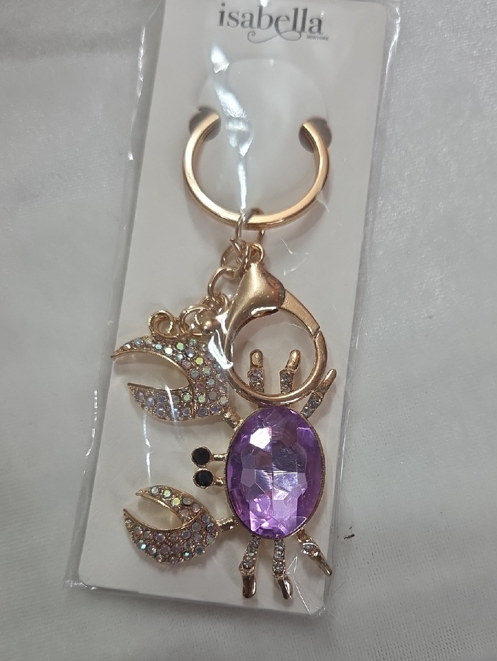 Isabella Cute AB Rhinestone Crab Purple Crystal Keychain Purse Charm Bag Charm